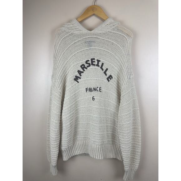 Forever 21 Women Marseille France Hooded Sweater L Cream Embroidered Hoodie - Picture 1 of 11